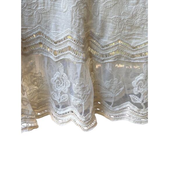 Cottagecore Embroidered Cream Blouse – Boho Whimsical Lace Peasant Top Romantic - Picture 5 of 8